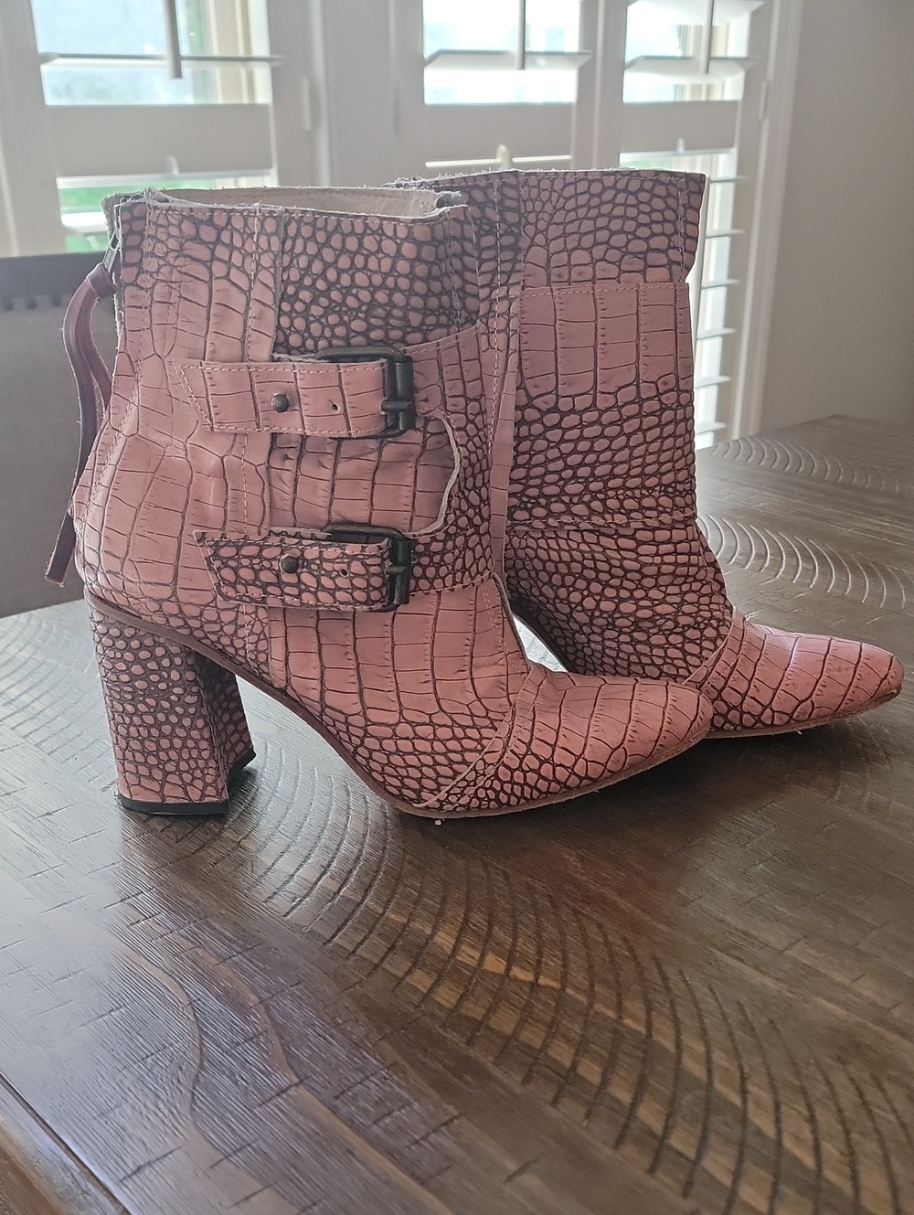 Joey Croc-Embossed Blush Pink Ankle Boots
